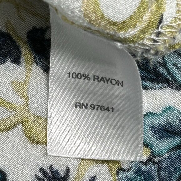 J Jill Top Extra Large Petite Blue Bird Print Green Floral Lightweight Office - Picture 7 of 14